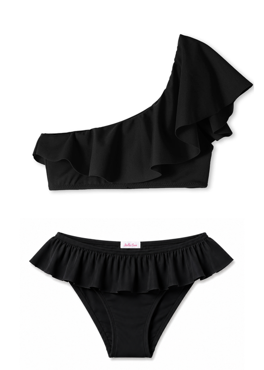 Black Ruffle One Shoulder Bikini
