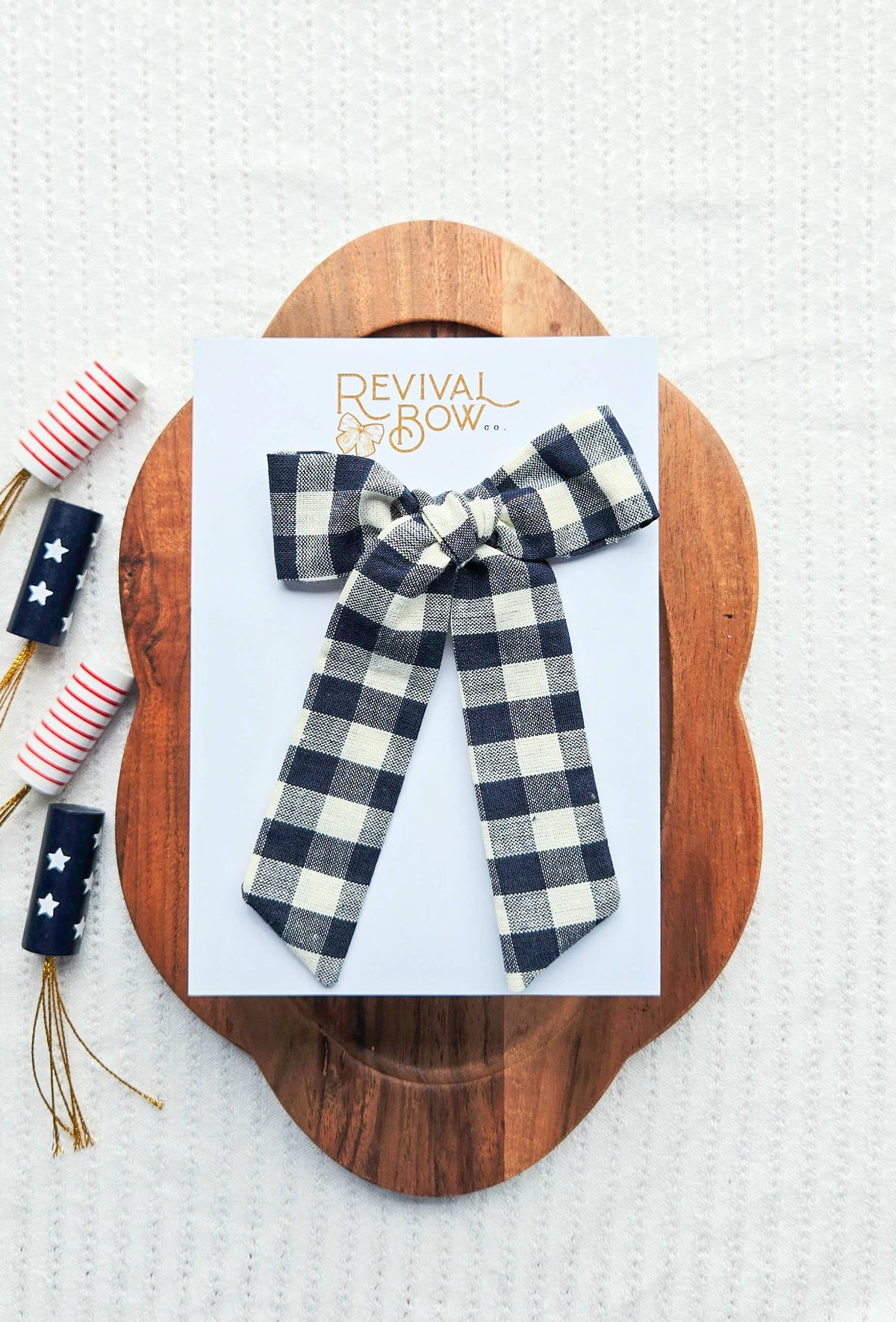 Long Tail Bow on Clip • Navy Gingham