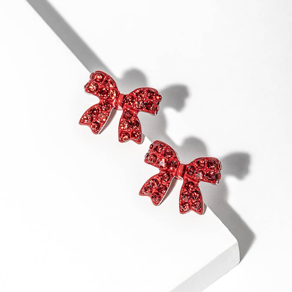 Crystal Rhinestone Bow Stud Earrings