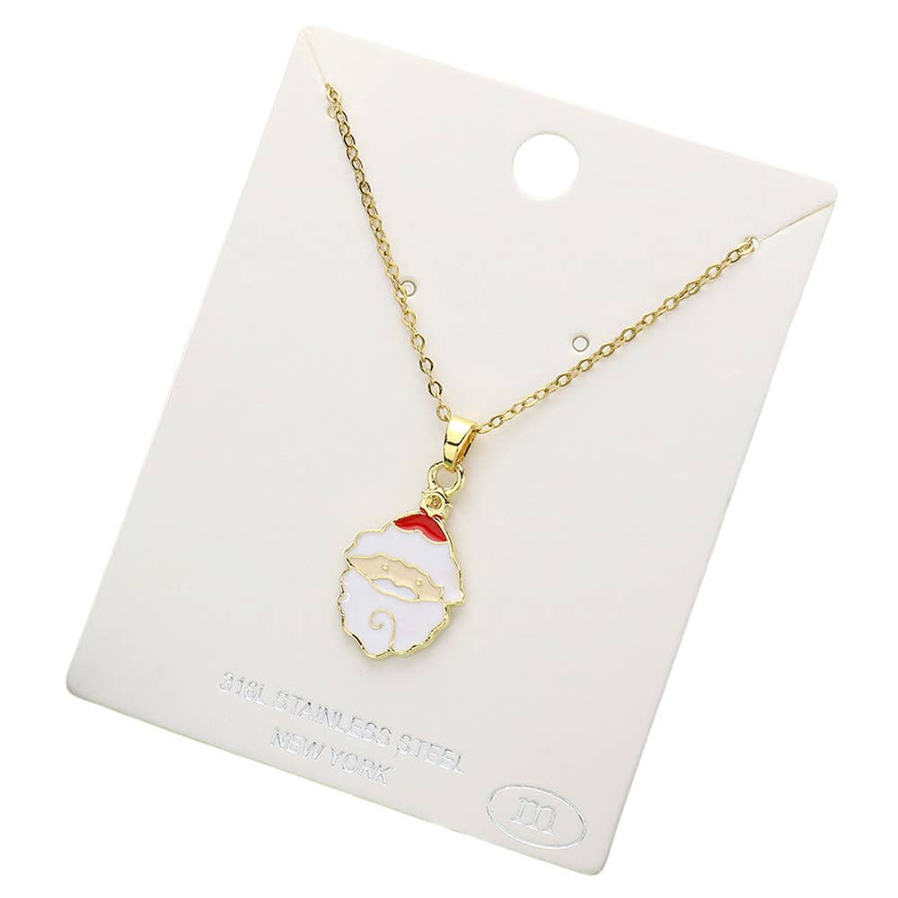 Stainless Steel Enamel Christmas Santa Pendant Necklace