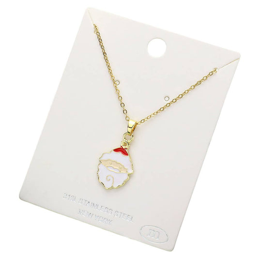 Stainless Steel Enamel Christmas Santa Pendant Necklace
