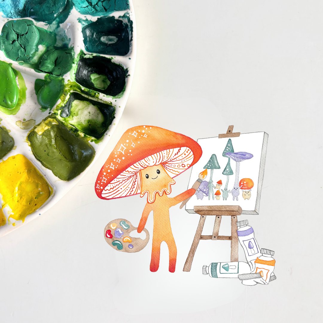 Mushroom Bob Ross Parody Fungi Watercolor Vinyl Sticker