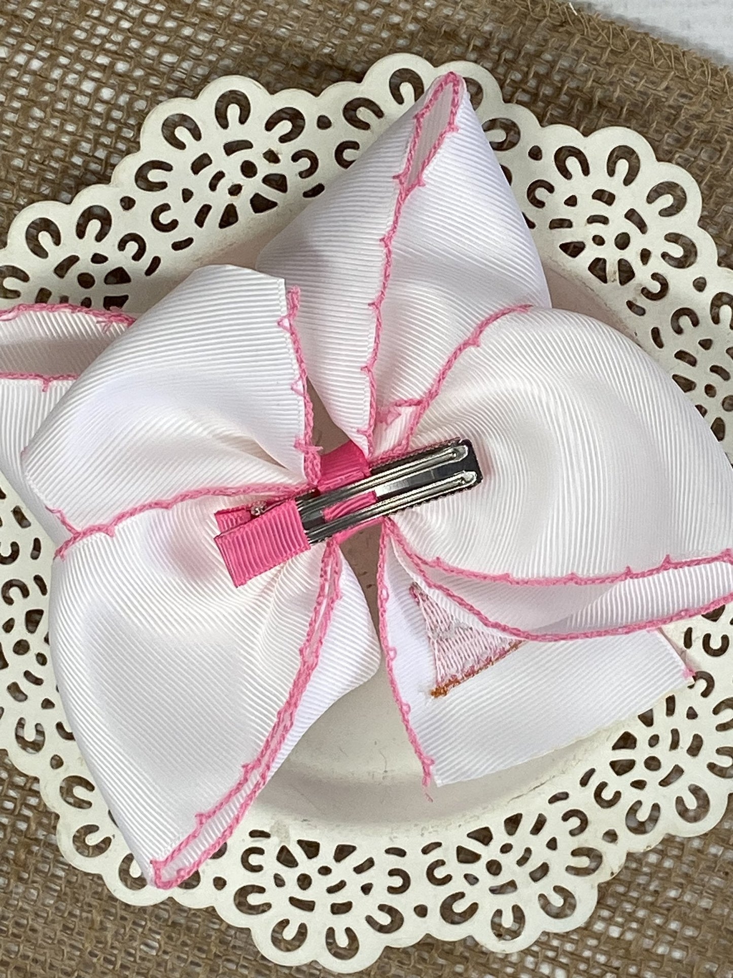 Birthday Cake Embroidered Moonstitch Hair Bow