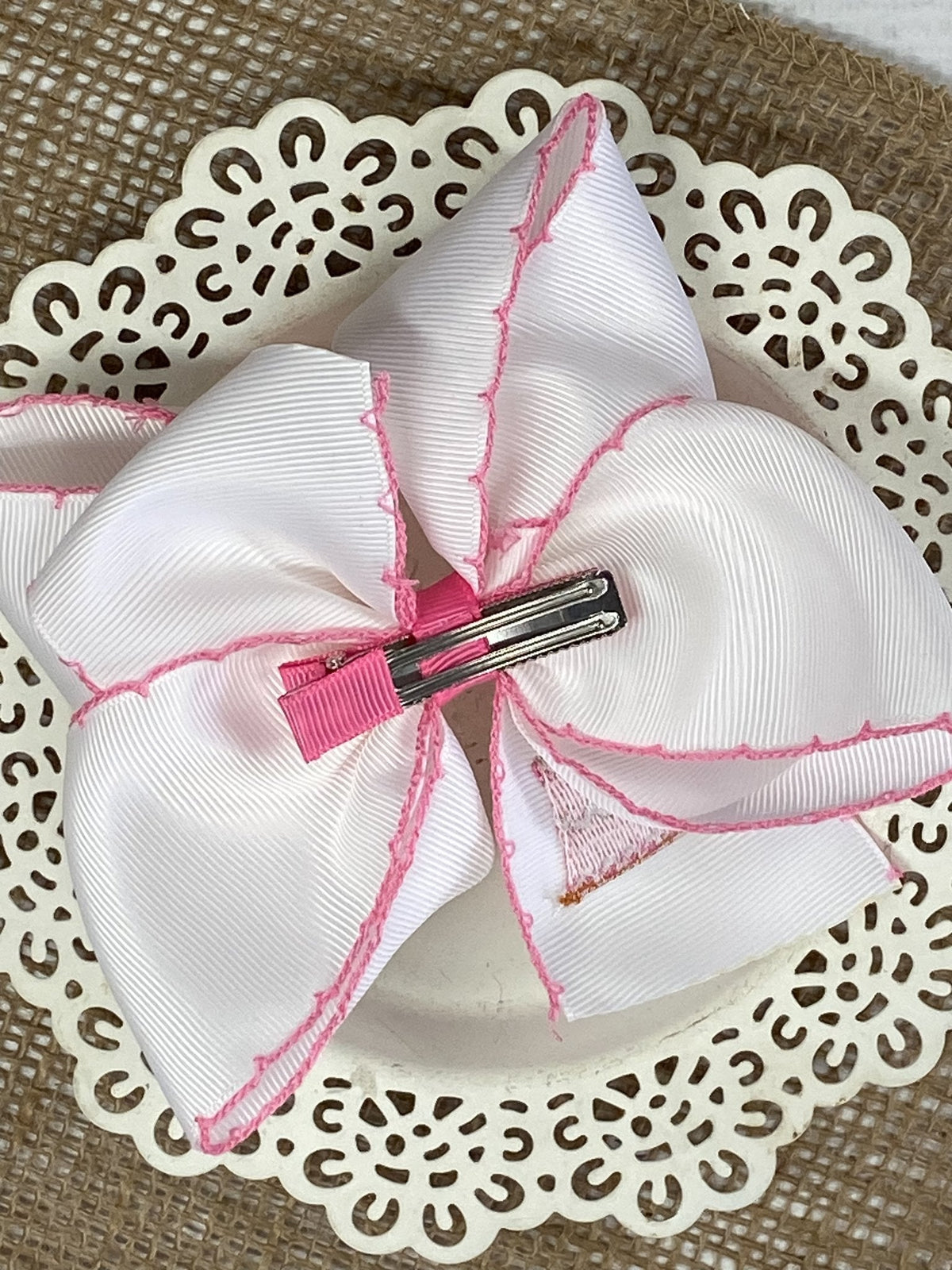 Birthday Cake Embroidered Moonstitch Hair Bow
