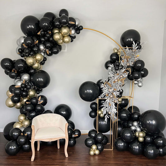 Black, Gold & Silver Balloon Garland Kit