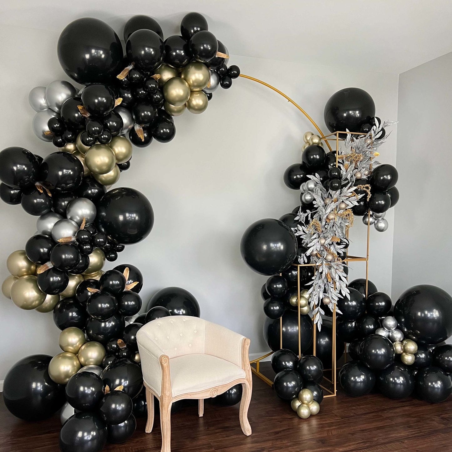 Black, Gold & Silver Balloon Garland Kit