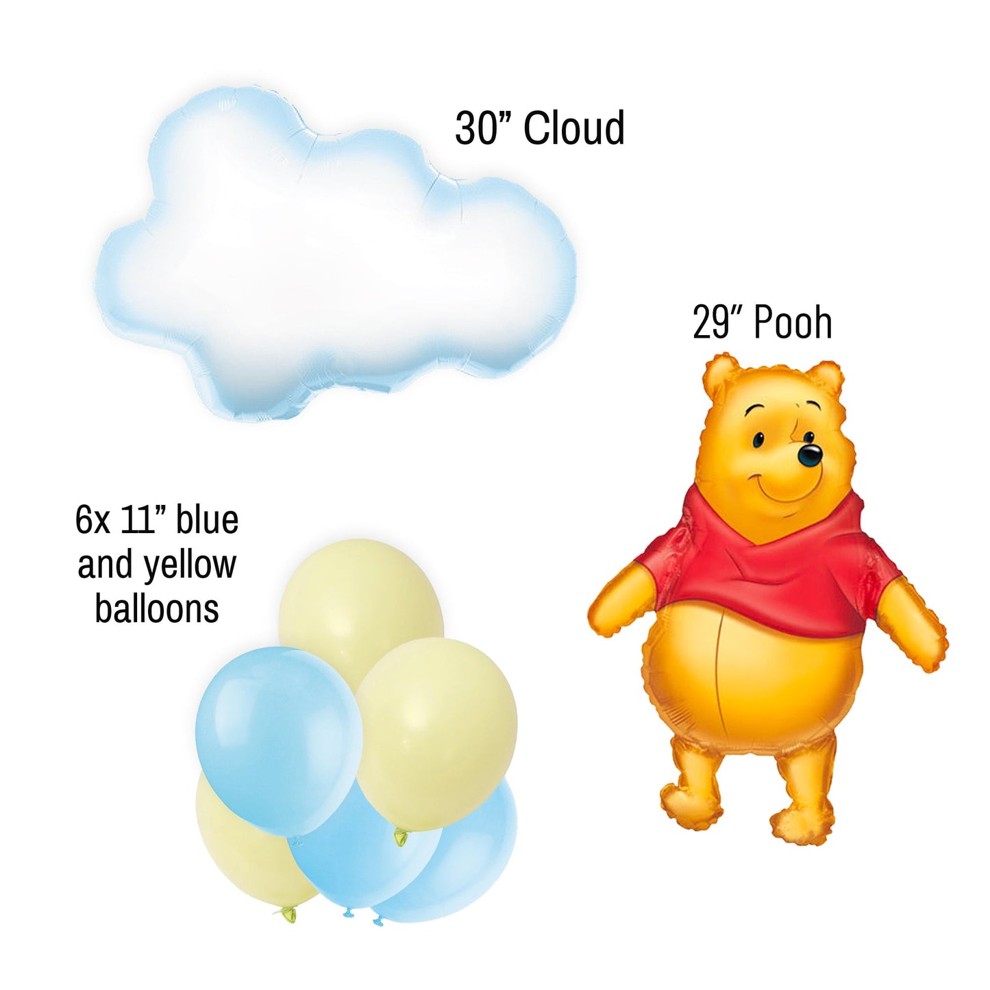 Blue and Yellow Pooh Bear Balloon Bouquet