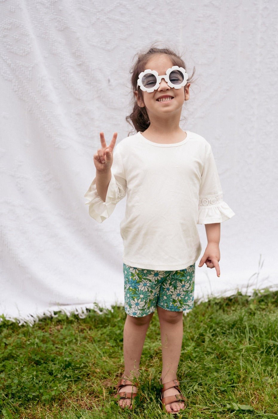Blue Flower Power Bike Shorts for Toddlers and Girls