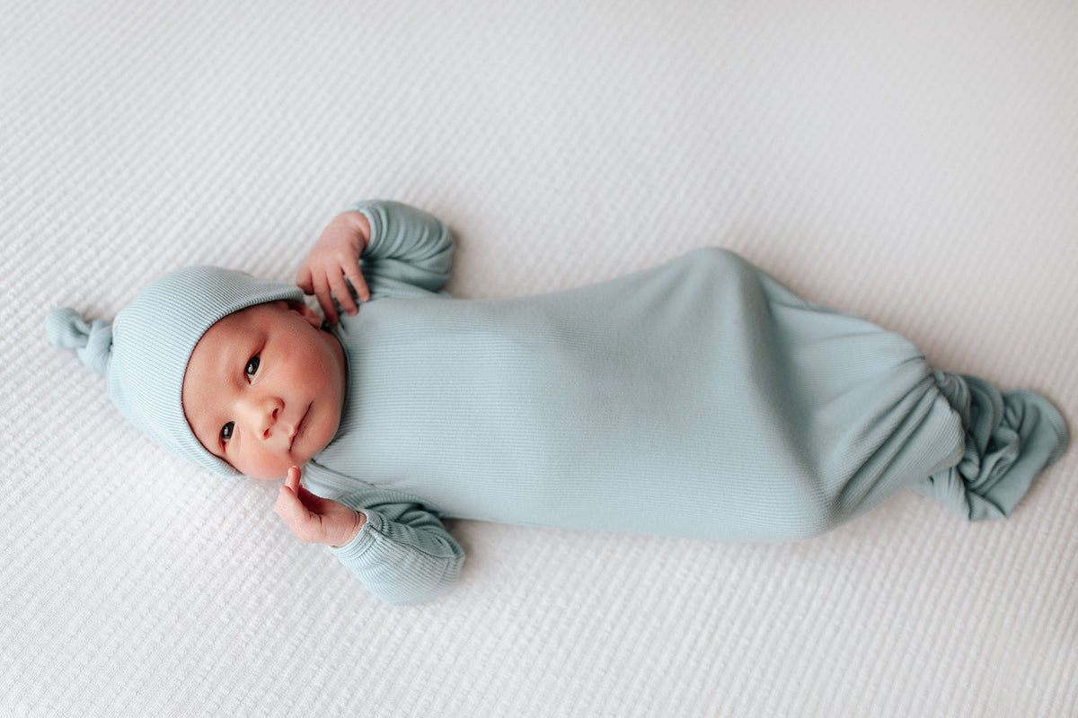 Blue Bird Ribbed Knotted Newborn Gown