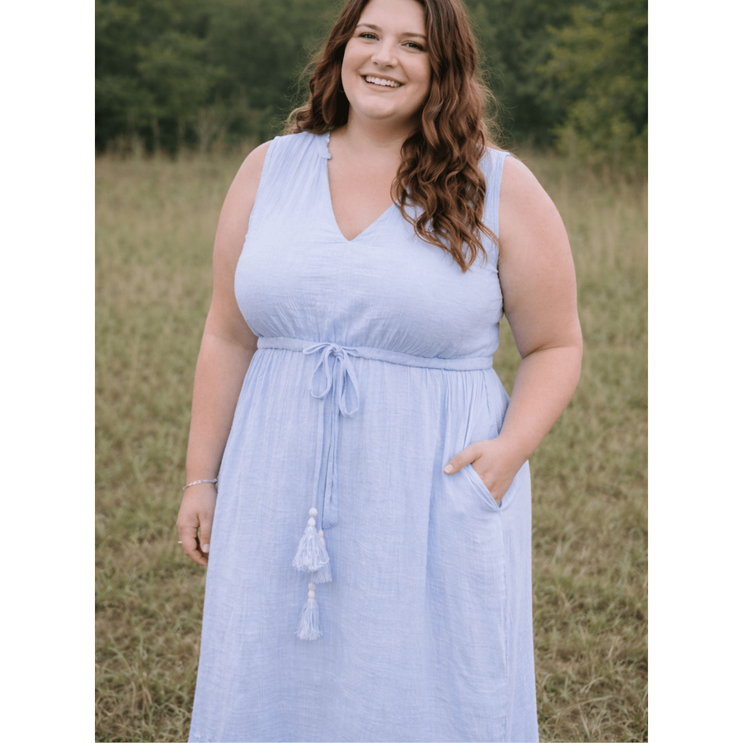 Blue Cotton Maxi Dress - Women