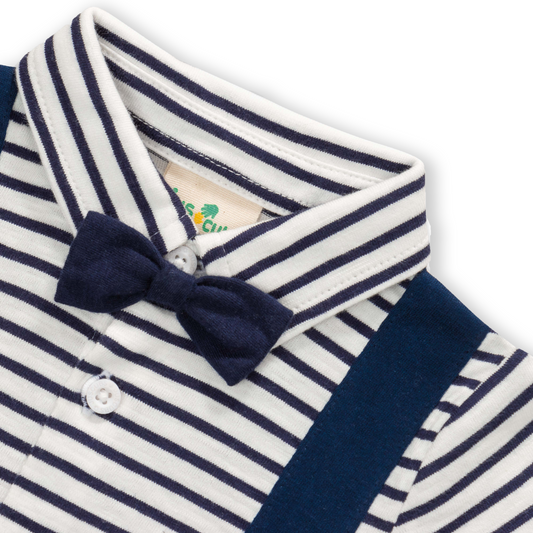 Navy Suspender Bodysuit with Bow Tie for Baby Boys