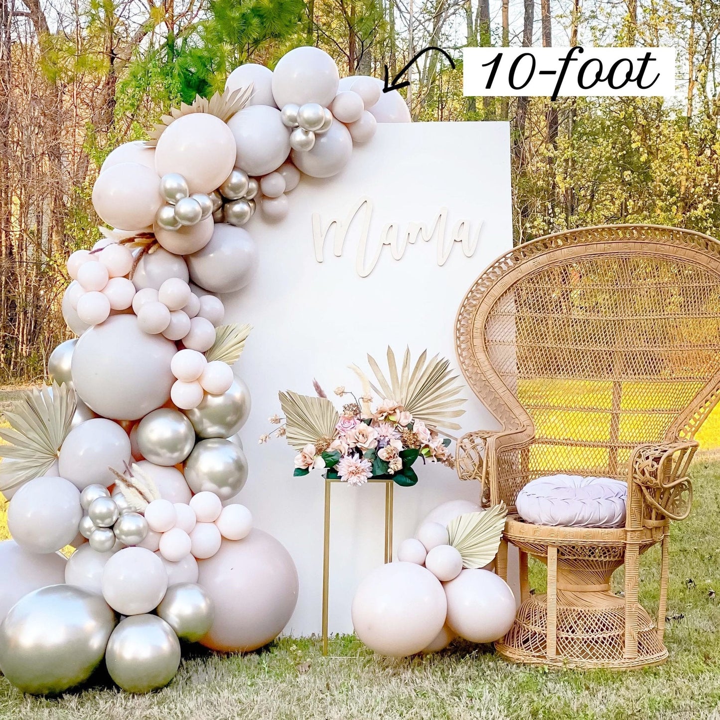Neutral Boho Balloon Garland Kit – Linen, Gray, Gold, White