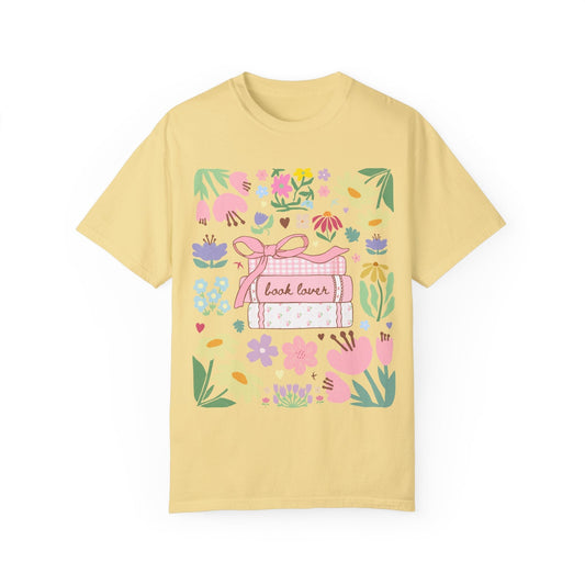 Book Lover Tee Shirt with Flowers