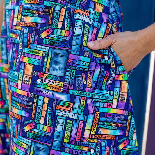 "Lost in the Stacks" Adult Books Sleeveless Dress with Pockets