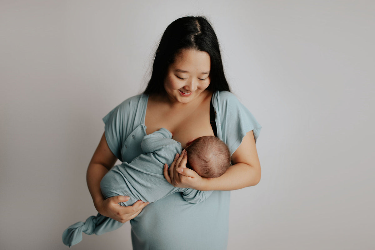 Blue Bird Ribbed Knotted Newborn Gown