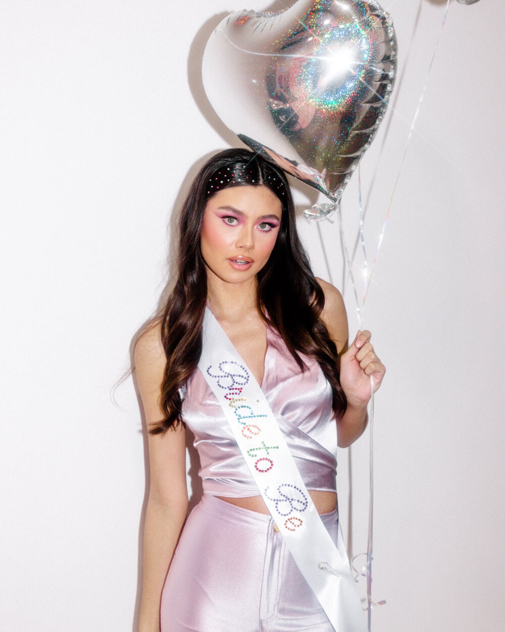 Bride Pride Sash - white silk + rhinestones