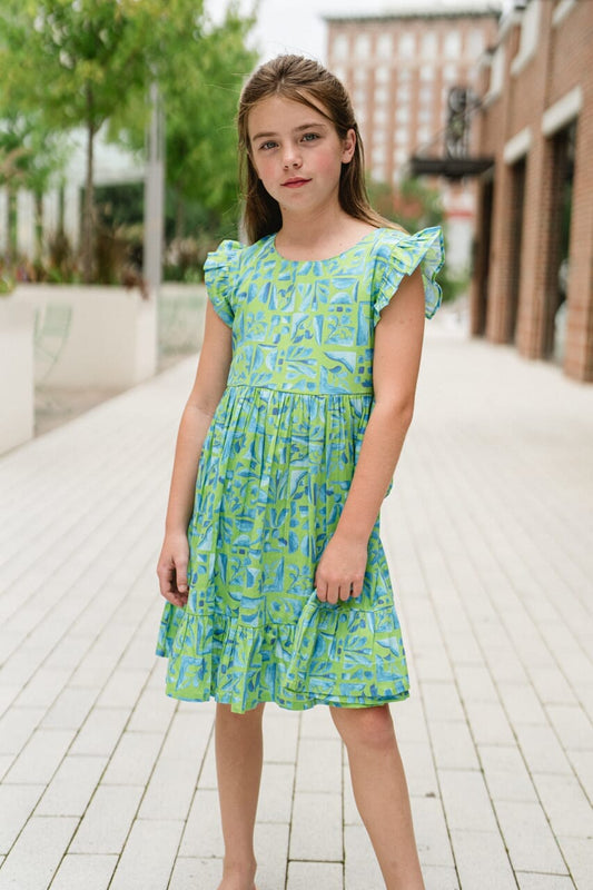 Girls Emma Ruffle Sleeve Dress - final sale