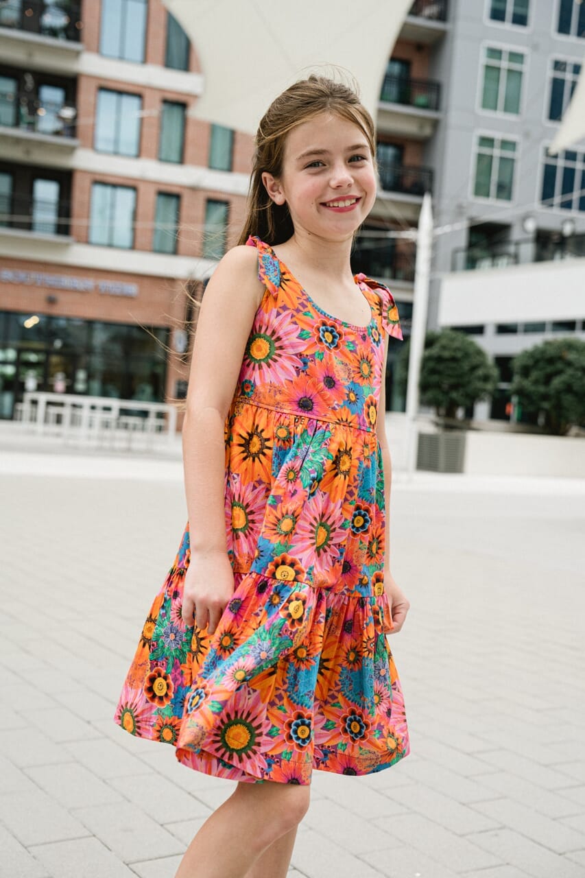 Girls Olivia Dress- Vibrant Orange - final sale