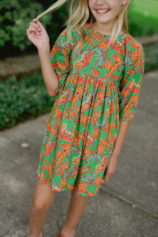 Girls Isabella Dobby Dress- Butterfly