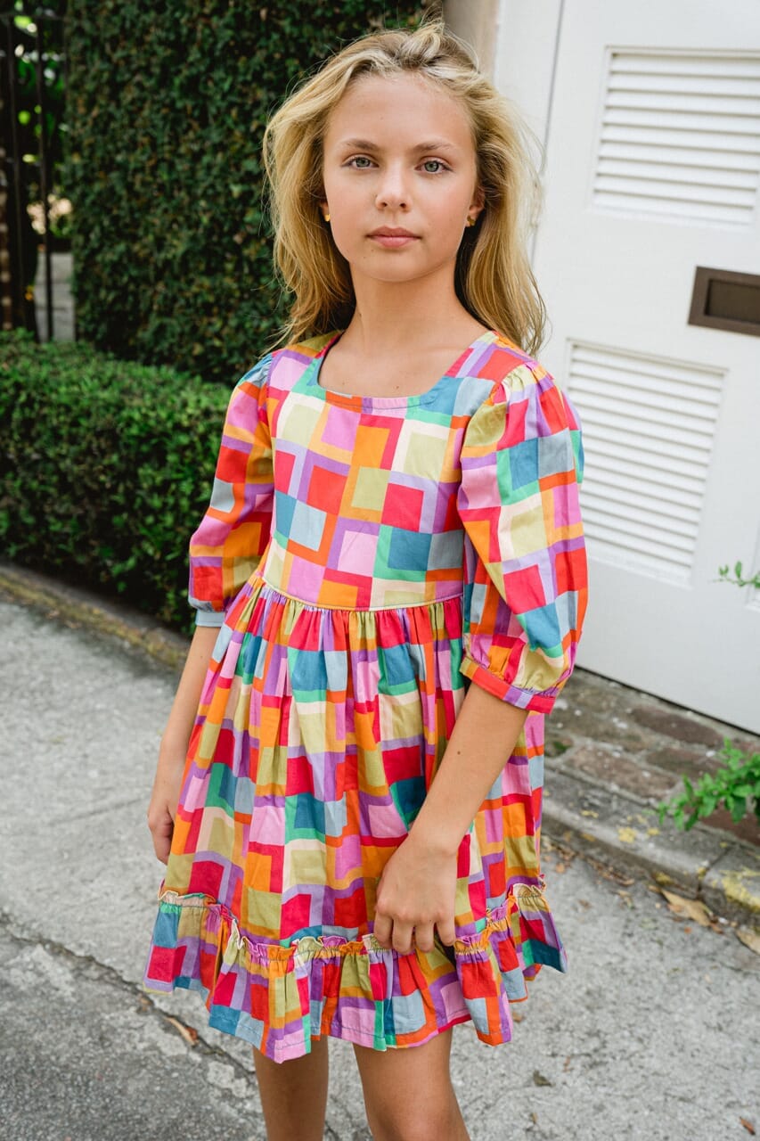 Girls Estelle Dress- Checker Pink