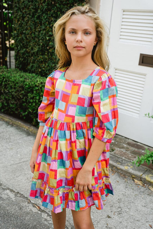 Girls Estelle Dress- Checker Pink