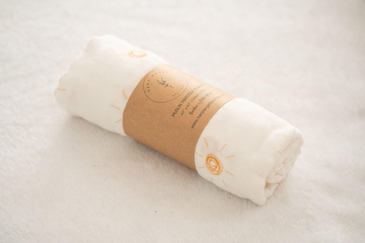 Muslin Swaddle Blanket - Brown Sun