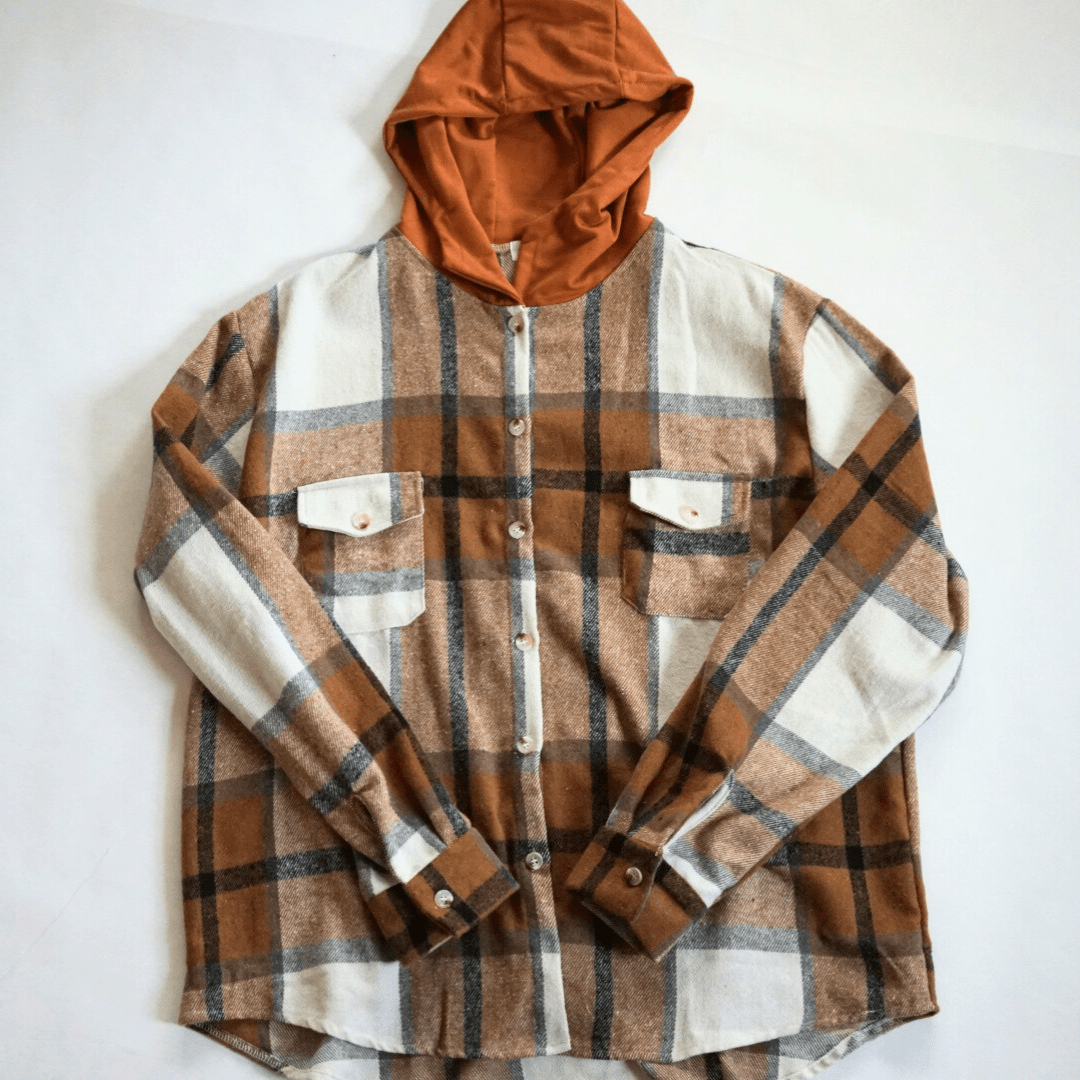 Hooded Brown & Gray Flannel Jacket- Adult