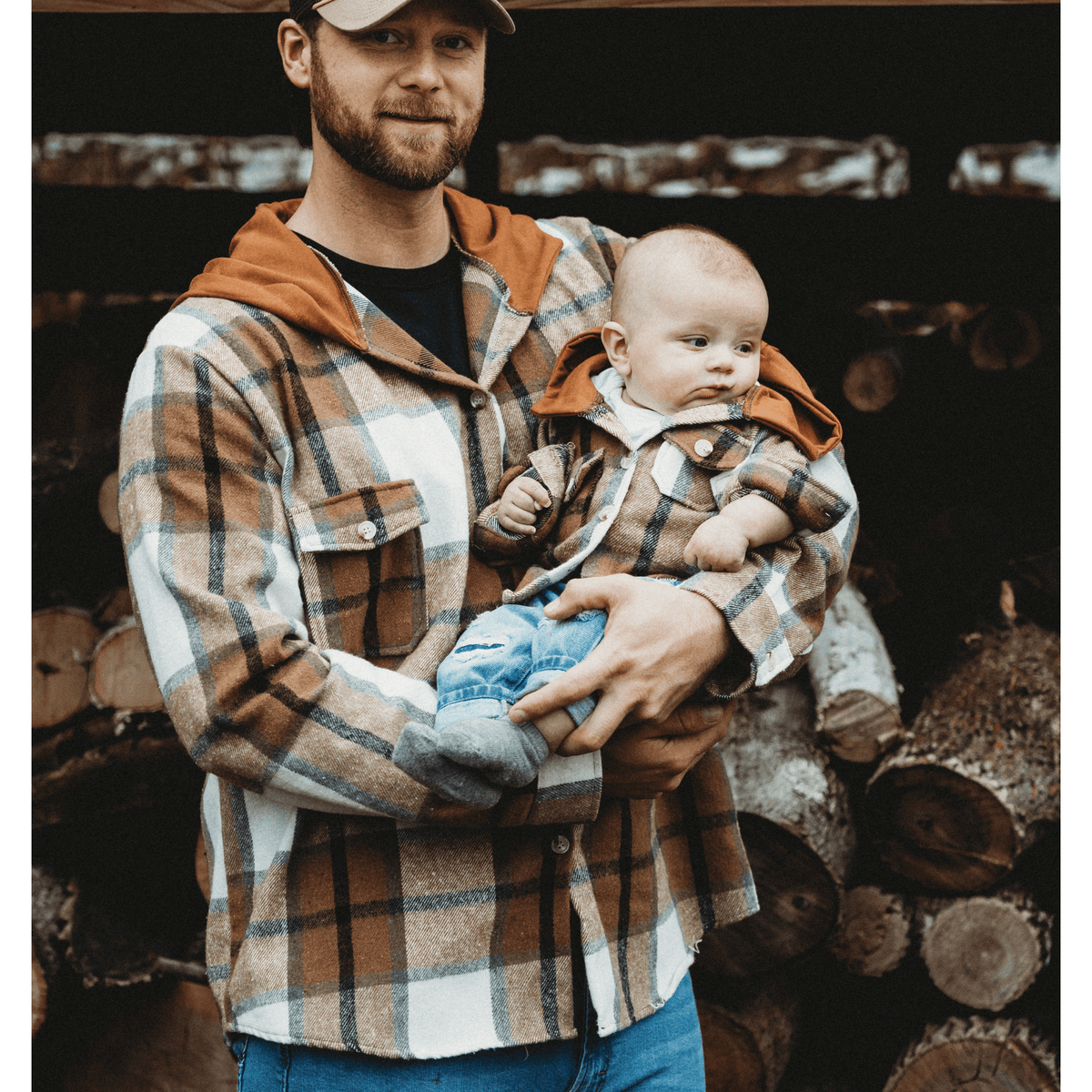 Hooded Brown & Gray Flannel Jacket- Adult