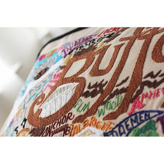 Buffalo Hand-Embroidered Pillow by CatStudio