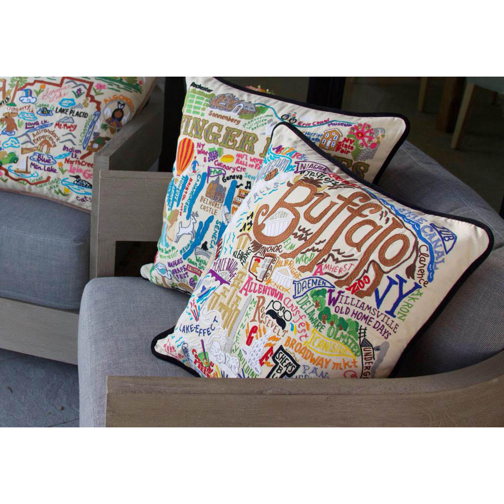 Buffalo Hand-Embroidered Pillow by CatStudio