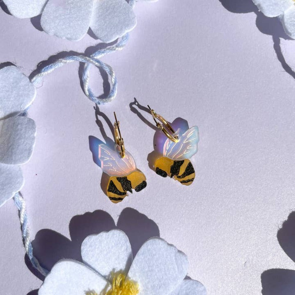 Bumble Bee Hoops Acrylic Earrings