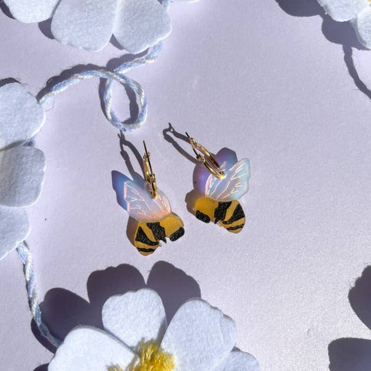 Bumble Bee Hoops Acrylic Earrings