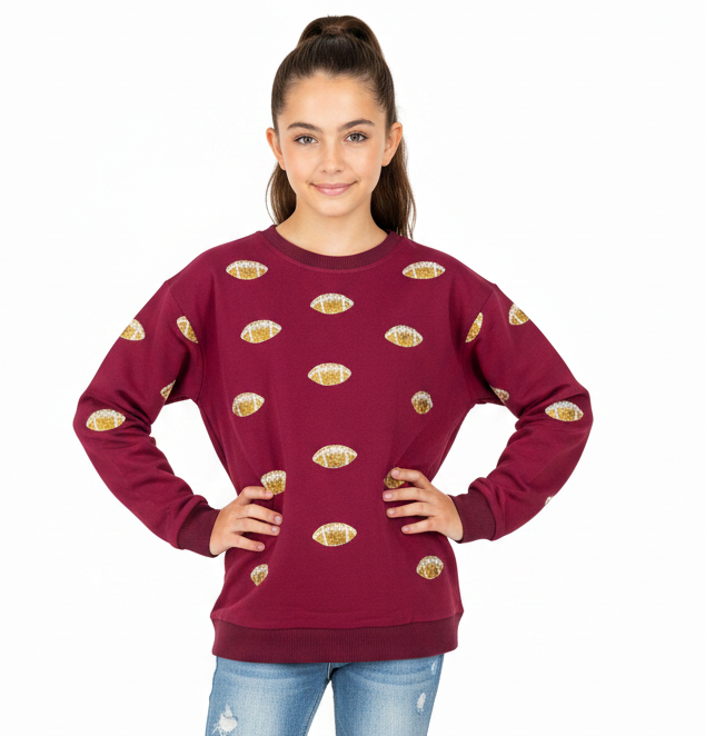 Tweenstyle by Stoopher - Glitter Football Sweatshirt - Burgundy