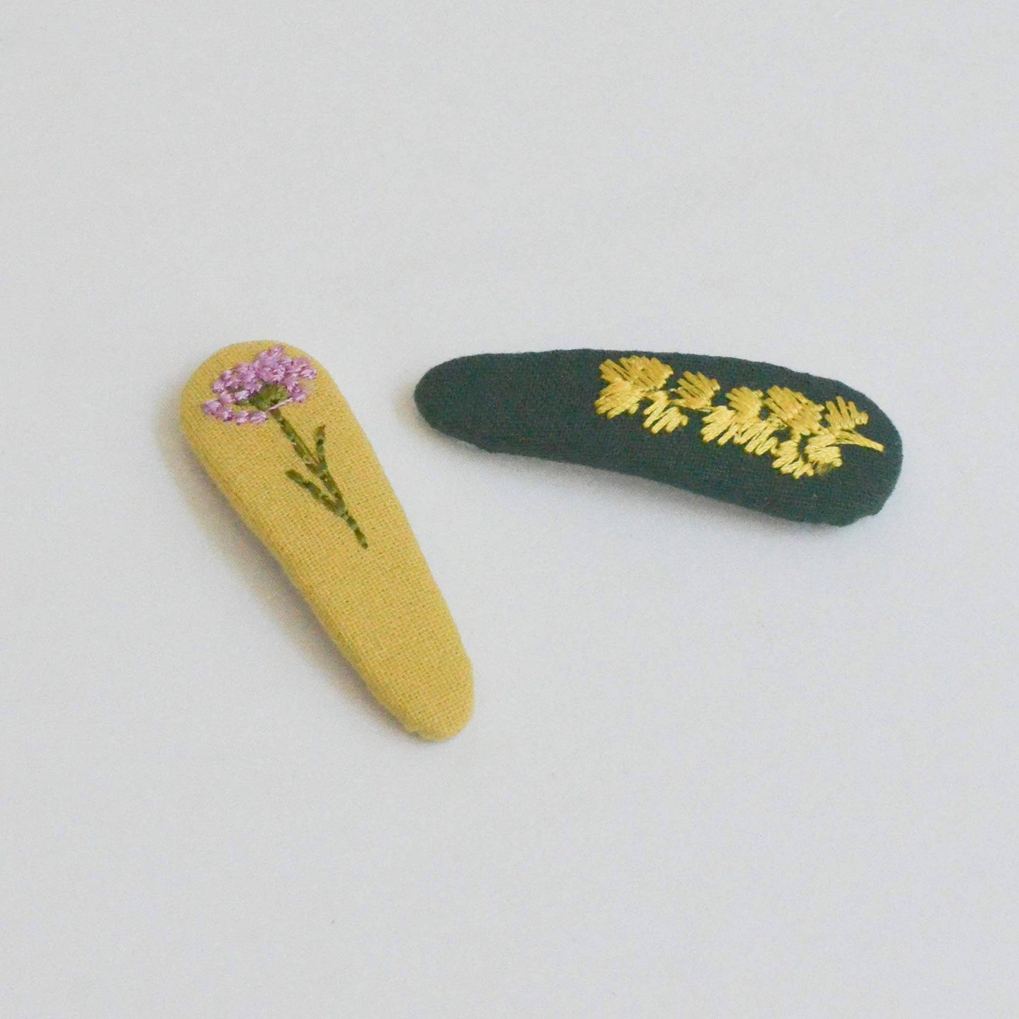 Triangle Embroidered Floral Snap Hair Clips | Green&Mustard