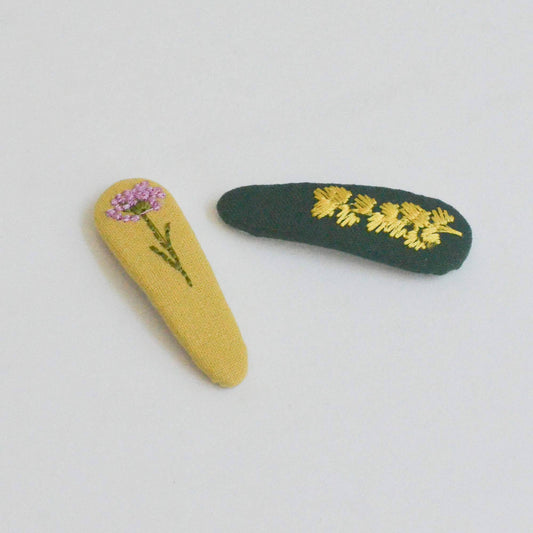 Triangle Embroidered Floral Snap Hair Clips | Green&Mustard