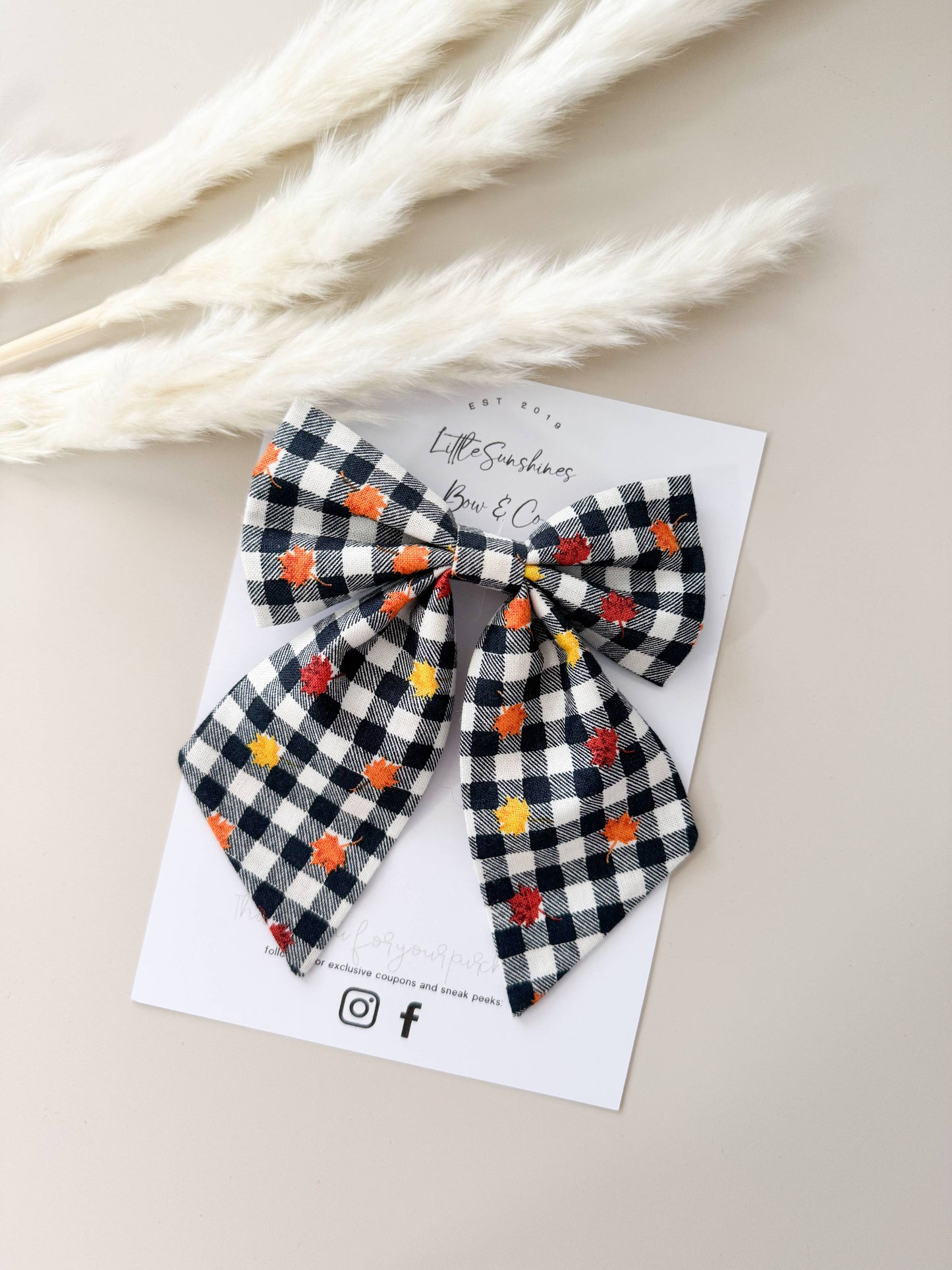 Navy Plaid with Leaves Fall Sailor Bow