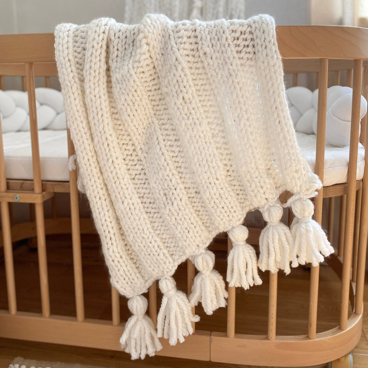 Boho Hand-Knitted Baby Blanket