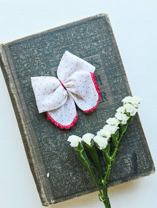 Vintage Handkerchief Bow on Clip • Red Polka Dot