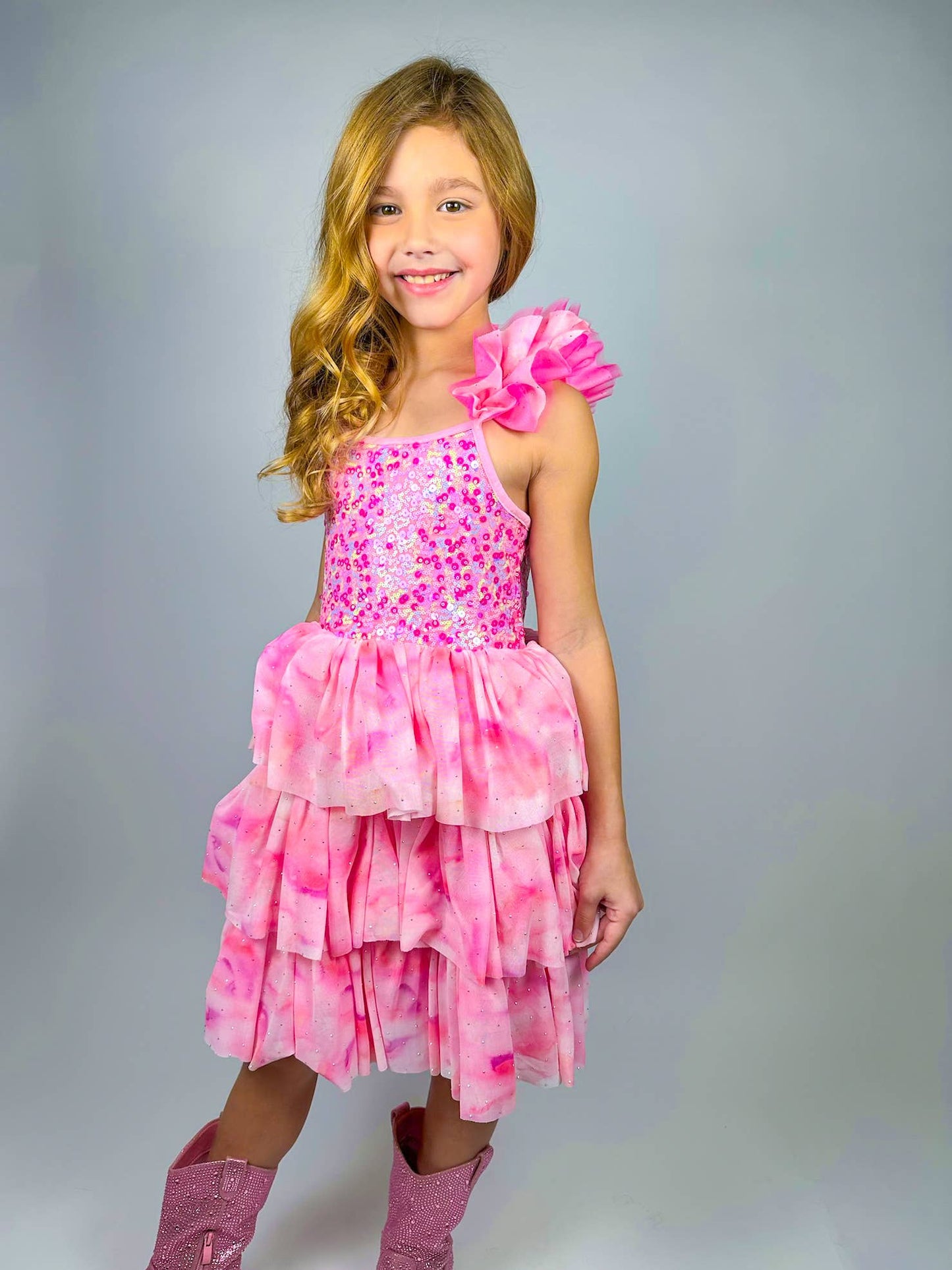Ombre Pink Sparkle Tulle Dress