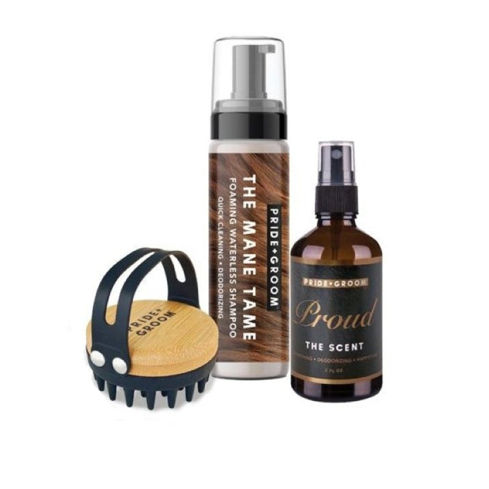 THE TOOL KIT | Complete waterless dog grooming set. Includes foaming shampoo, moisturizing balm & grooming brush.