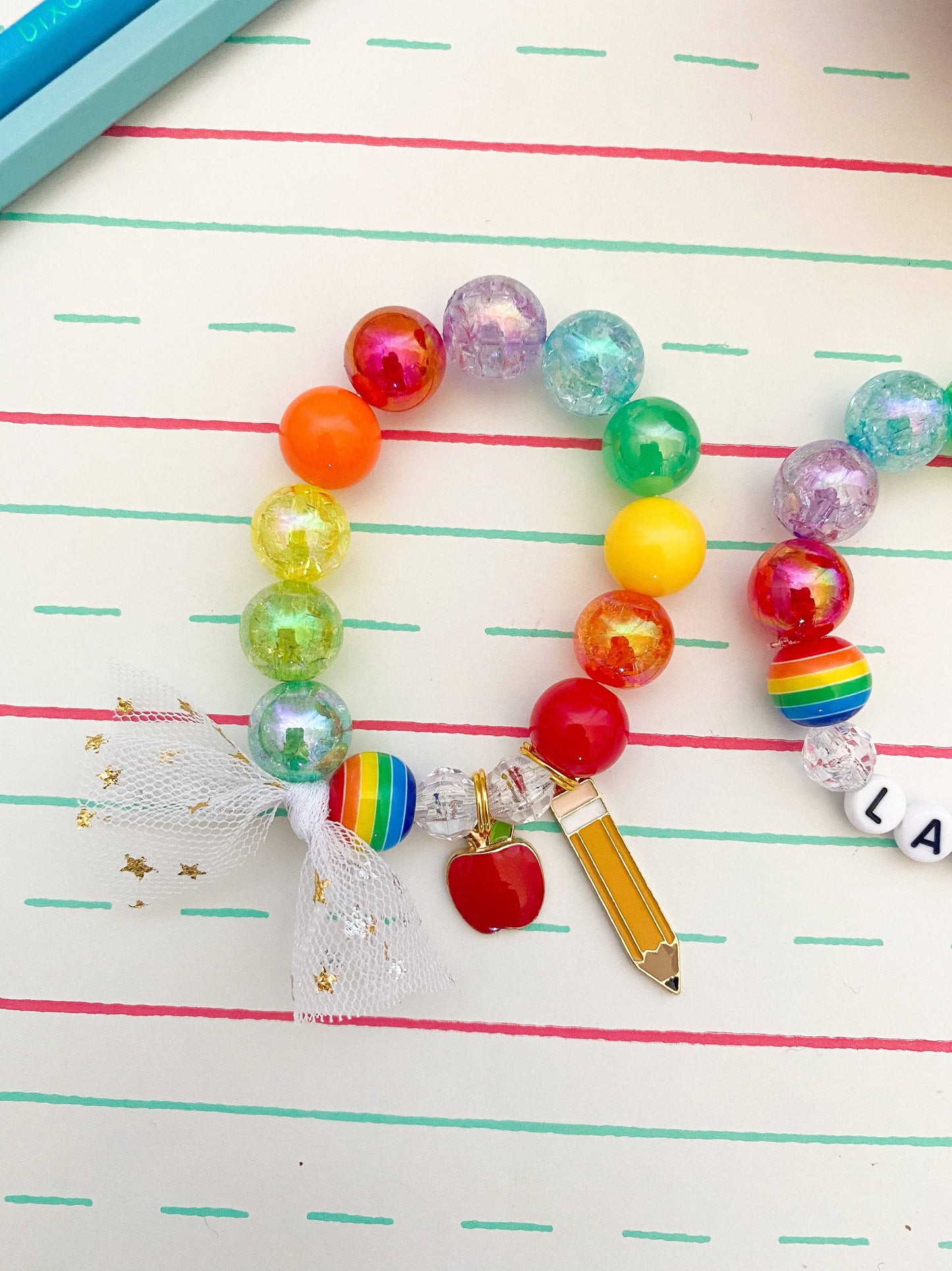 Back to School: Rainbow Pencil & Apple Charm Bracelet
