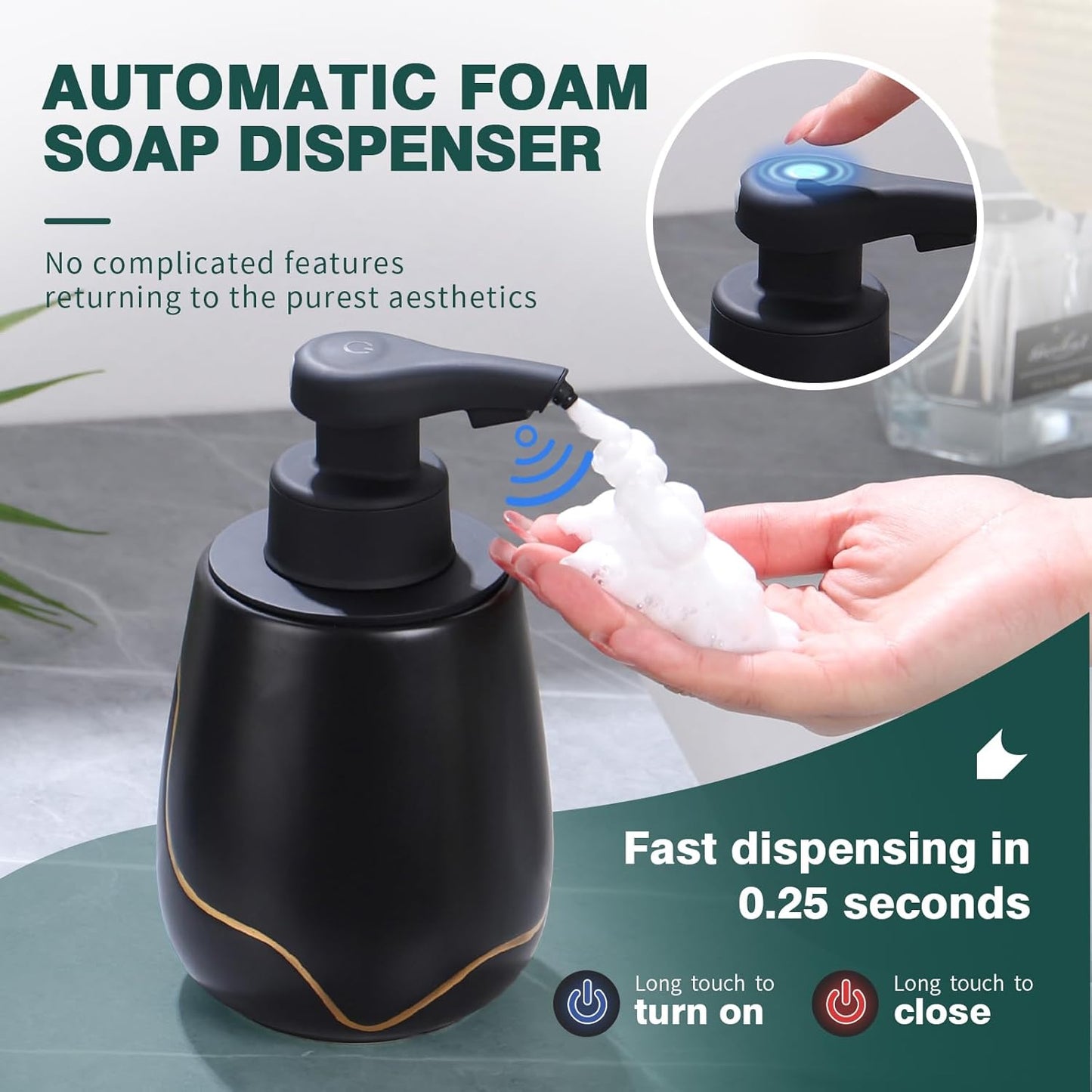 BosilunLife Nordic Garden Automatic Foaming Soap Dispenser Recycled Eco-Clay 18.94 oz