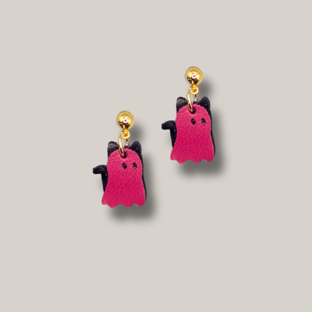 Mini Ghost Cats Studs // Halloween, Fall, Leather, Earrings: White