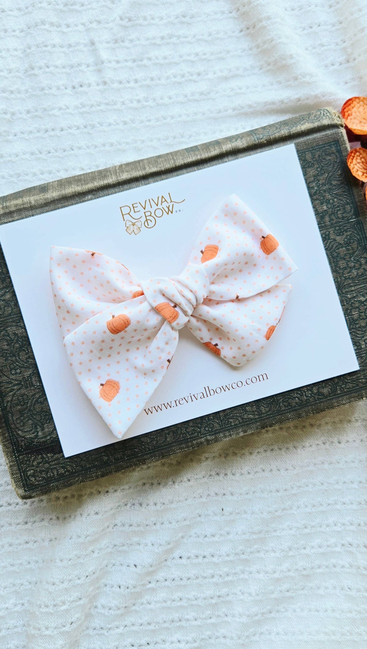 Large Fabric Bow on Clip • Pumpkin Dot