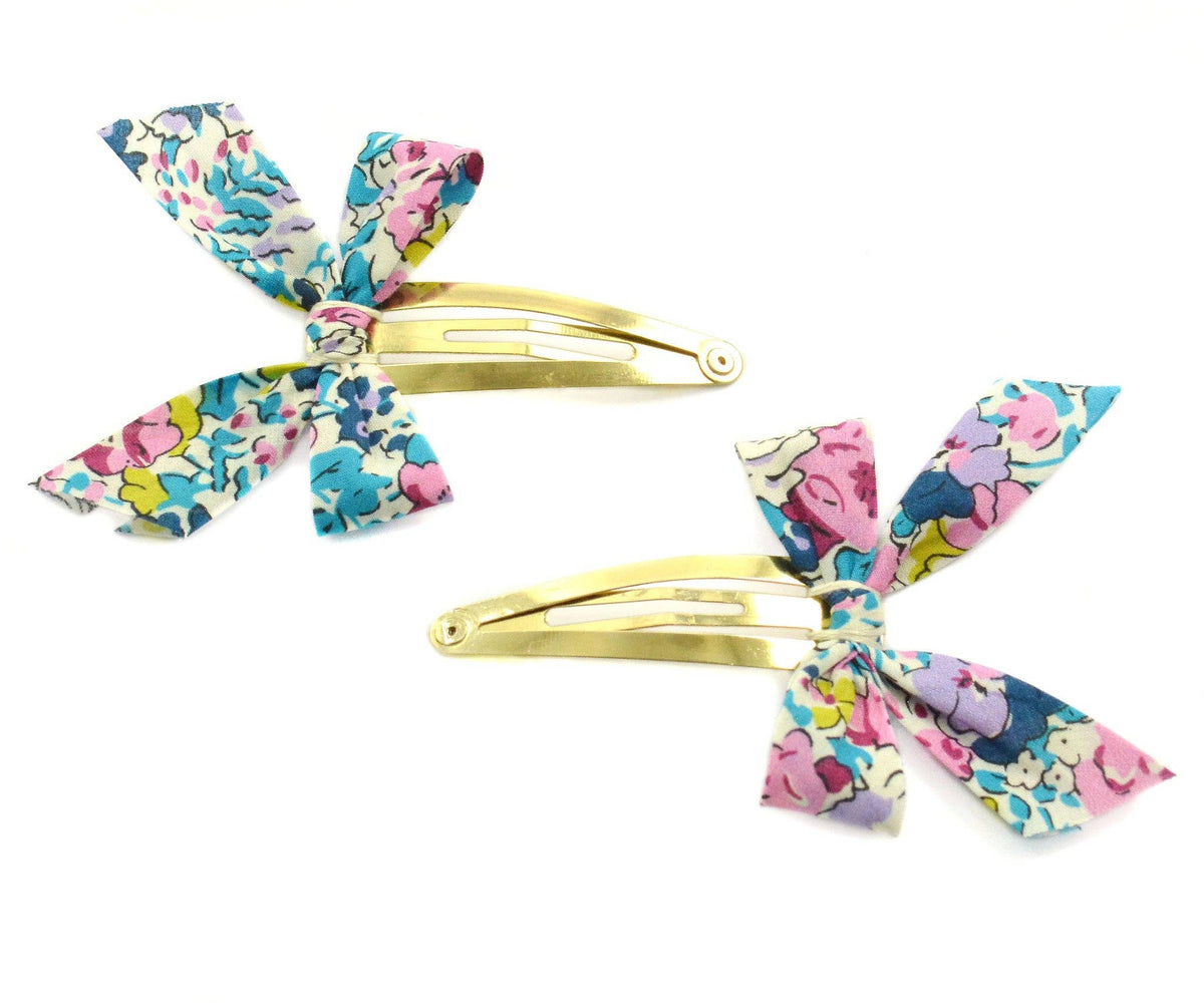 Liberty Print Bow Hair Clips, Rose Gold Plated Brass, Set of
