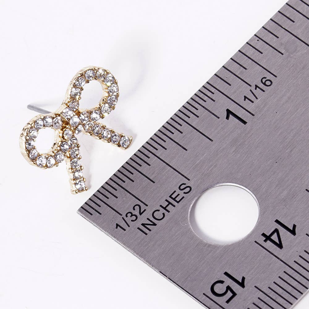 Crystal Stone Studded Ribbon Stud Earrings