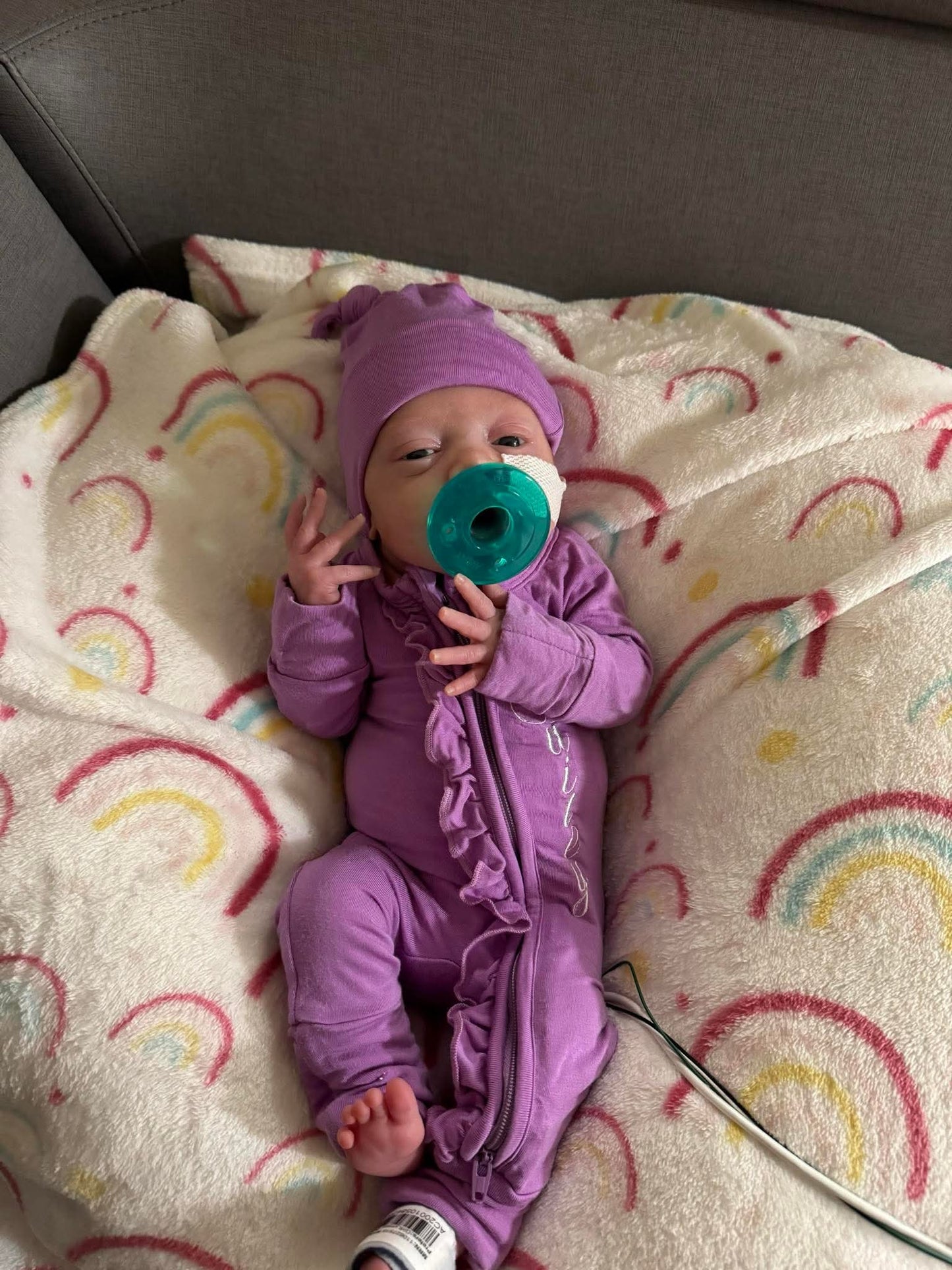Luxie Lavender Ruffled Zipper Baby Romper