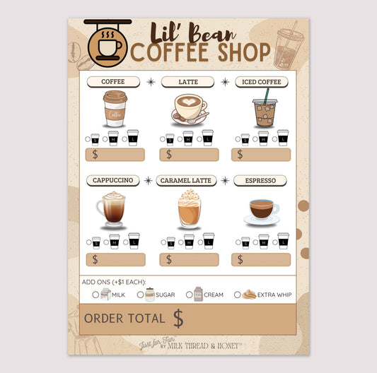 Pretend Play Coffee Shop Order Notepad