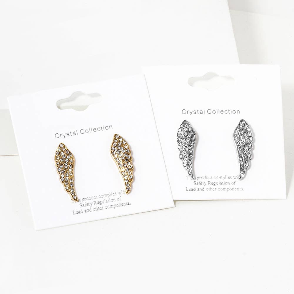 Crystal Stone Paved Wing Stud Earrings