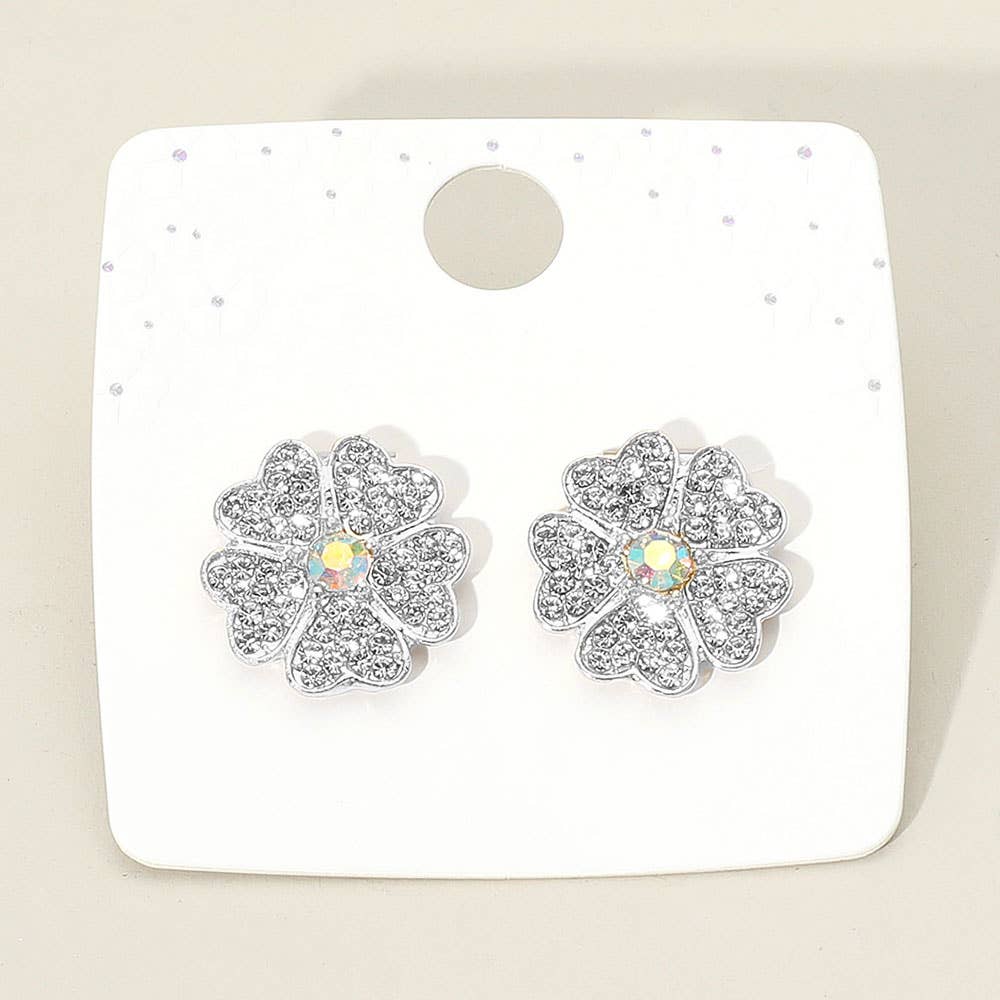 Rhinestone Paved Flower Stud Earrings